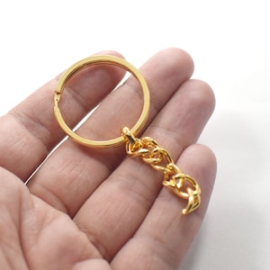 33 mm Round  ( Total Lentgh 75 mm ) , 24K Shiny Gold Plated Key Chain Rings Findings  - Wholesale
