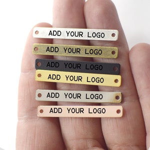 Custom Logo Rectangle Label Tag - Personalized Logo Charms -Jewelry Tag Charms - 0.8 x 5 x 40 mm - Rectangular Label Findings - 2 Hole