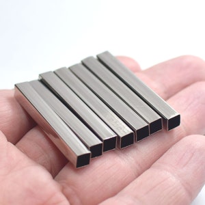 5 x 5 x 40 mm , Silver Tone  Square Tube Findings - 4.7 mm Hole Square