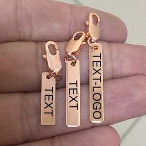Zipper Pull Name Custom Laser Engraved Rose Gold Plated Tag , Personalized Custom Laser Engraved Accessories