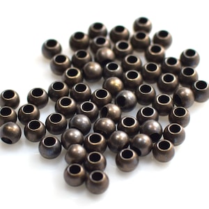 5 mm ,  Antique Brass  Round Solid  Ball Beads - Hole 2.8 mm