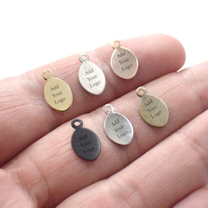Custom Jewelry Logo Charms -Personalized Logo Charms -Jewelry Tag Charms - 0.5 x 7.5 x 13 mm Oval Jewelry Logo Charms-Jewelry Label Findings