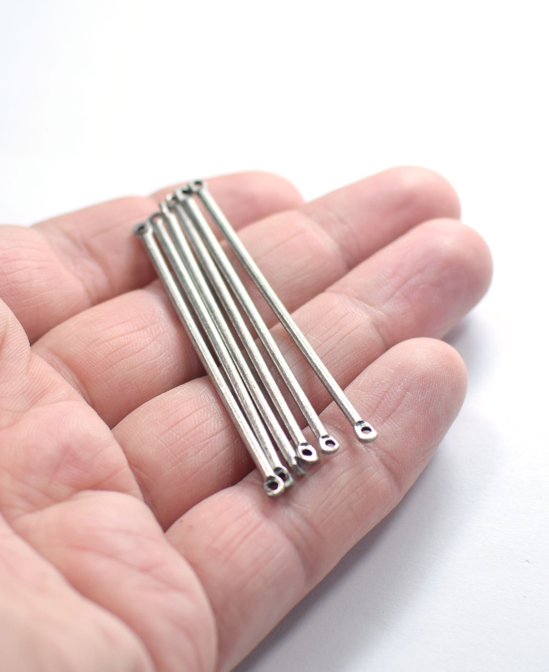 2 x 60 mm , Antique Silver  Solid Round Rod Findings  - 2 Hole
