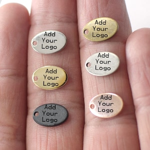 Custom Jewelry Logo Charms -Personalized Logo Charms -Jewelry Tag Charms - 0.8 x 7 x 11 mm Oval Jewelry Logo Charms-Jewelry Label Findings