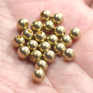 6 mm  , Raw Brass Round One Side is Closed Solid Ball Beads - Hole  2 mm