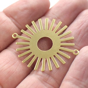 0.5 x 30 x 36  mm , Sun Shape Raw Brass Charms   - 2 Hole