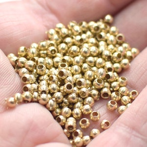 3 mm ,  Raw Brass Round  Ball Beads - Hole 2 mm