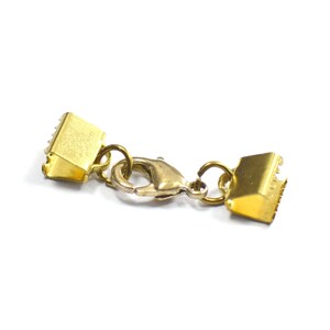 Raw Brass  7 mm Ribbon Crimps End Finished Connectors , Crimp End with Lobster
