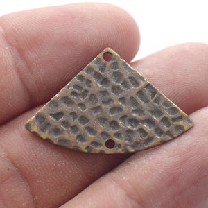 0.8 x 19 x 30 mm - Antique Copper Hammered Fan Charms - 2 Hole Fan Findings