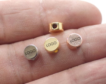 3 x 6 mm Solid Circle  ,  Laser Engraved Beads , Laser Logo Beads ,Customized Laser Logo Beads  , Solid Mini Laser Logo Beads - Hole 2 mm