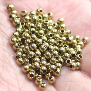 3 mm ,  Raw Brass Round Solid Ball Beads - Hole 1.5 mm