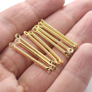 2 x 30 mm , 24K Shiny Gold Plated Solid Round Rod Findings  - 2 Hole - NF0557