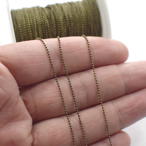 1 mm ,Antique Brass Faceted Ball Chain