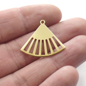 Raw Brass Fan Charms - 0.8 x 23 x 26 mm