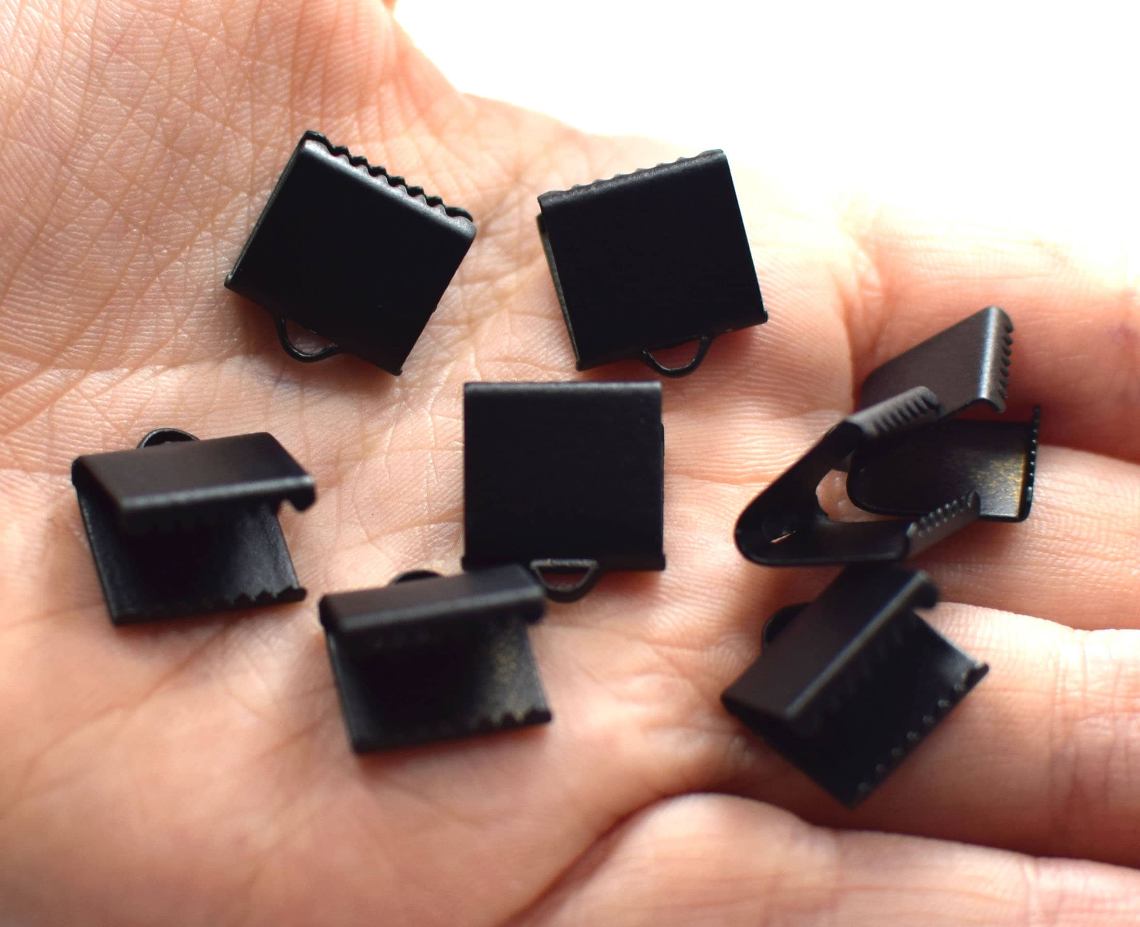 Black Color   Ribbon Crimps -  Ribbon Crimp  -  10 x 11 mm