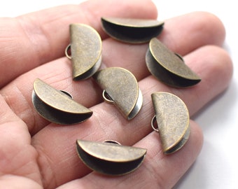 0.5 x 11 x 20 mm , Antique  Brass Half Moon With Handle Crimp Connector