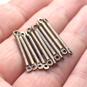 2 x 25 mm , Antique Copper  Solid Round Rod Findings  - 2 Hole