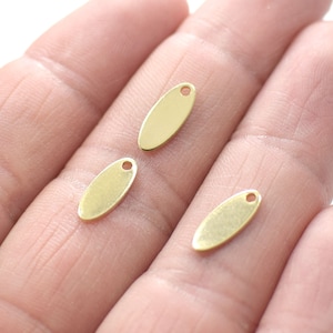 0.8 x 5  x 12  mm , Raw Brass Tiny Oval Charms  - 1 Hole