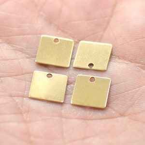 0.5 x 9 x 9 mm , Raw Brass Square  Shape Blanks  - 1 Hole