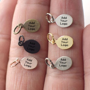 Custom Jewelry Logo Charms -Personalized Logo Charms -Jewelry Tag Charms - 0.5 x 6.5 x 11 mm Oval Jewelry Logo Charms-Jewelry Label Findings