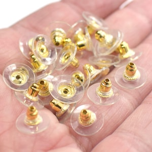 10 x 6  mm , Gold Color Earring Backs ,Silicone Clear Earring Backs