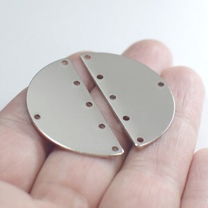 0.8 x 20 x 40 mm , Silver Tone  Semi Circle  Charms  - 6 Hole