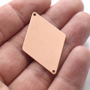 0.8 x 26 x 40 mm , Raw Copper  Rhombus Charms - 2 Hole