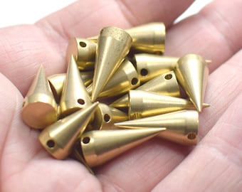 8  x 19 mm ,  Raw Brass Solid İndustrial Spike Findings - Charms - 2.2 mm Hole