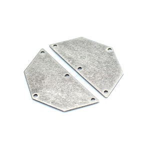 0.8 x 20 x 40 mm , Antique Silver  Semi Circle Pentagon  Charms  - 4 Hole