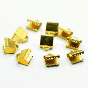 Raw Brass Ribbon Crimps -  Ribbon Crimp  -  6 x 7 mm