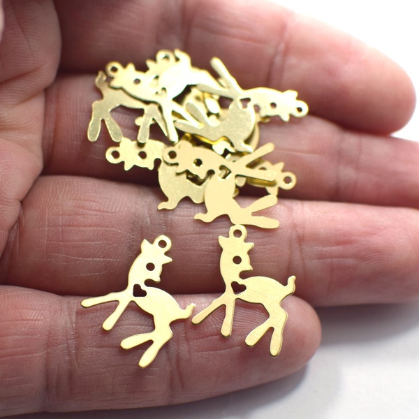 Raw Brass Gazelle Figure Charms - 0.5 x 14 x 17.5 mm