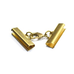 Raw Brass  19  mm Ribbon Crimps End Finished Connectors , Crimp End with Lobster
