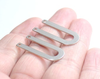 0.8 x 13 x 30 mm,  Silver Tone  U Shape Charms -  2 Hole