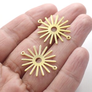 0.8 x 25 x 29  mm , Sun Shape Raw Brass Charms   - 2 Hole