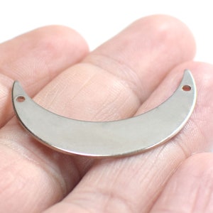 0.8 x 9 x 35 mm , Silver Tone Crescent Shape Charms -  2 Hole