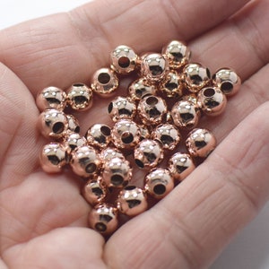 7 mm, Rose Gold Plated Round Ball Beads - Hole 3 mm