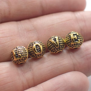 8 x 9 mm, 24K Shiny Gold Plated  Bracelet Letter Round Beads - 2 mm Hole