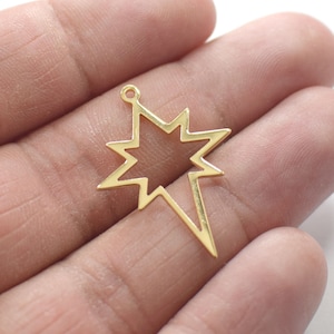 0.8 x 22 x 30 mm, 24K Brillante Oro Plateado North Star Charms, Gold Pole Star Hallazgos
