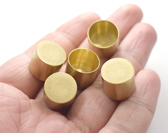 12 x 15 mm , Raw Brass Round Cord End Caps - Hole 14 mm