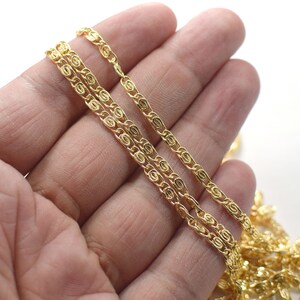3 x 7 mm , 24K Shiny Gold Plated Curb Chain, Braided Chain  -  NF0414