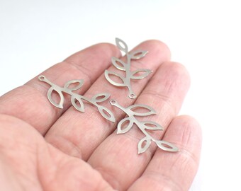 Silver Tone  Leaf Shape Charms -   1 Hole Findings ,  0.5 x 19 x 35 mm