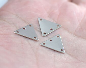 0.5 x 14 x 14 mm ,  Silver  Triangle  Shape Charms -  4 Hole