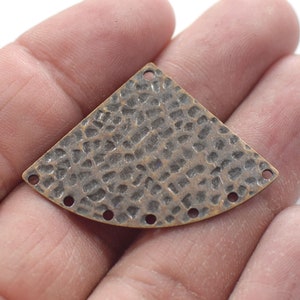 0.8 x 27 x 40 mm - Antique Copper Hammered Fan Charms - 8 Hole Fan Findings