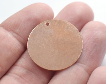 0.8 x 25 mm ,  Raw Copper Round Coin Findings  - 1 Hole