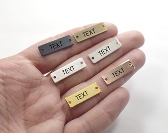 Custom Logo Rectangle Label Tag - Charms Logo Personalizzato - Jewelry Tag Charms - 0,8 x 8 x 25 mm - Custom Clothing Metal Tag - 2 Fori