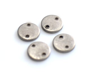 Antique Silver  Round Stamping Disc - Round  2 Hole   Findings ,  1.5  x 10 mm