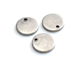 Antique Silver  Round Stamping Disc - Round  1 Hole   Findings ,  1.5  x 12 mm
