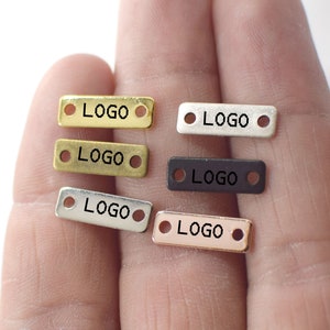 Custom Logo Rectangle Label Tag - Personalized Logo Charms -Jewelry Tag Charms - 0.8 x 5 x 15 mm - Rectangular Label Findings - 2 Hole