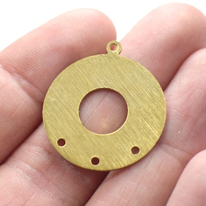 0.8 x 25 x 28 mm ,  Raw Brass Textured  Round Findings  - 4 Hole