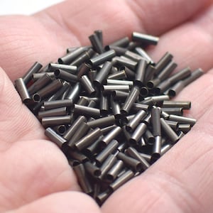 2 x 6  mm , Antique Brass  Round  Flat Tube Findings - 1.8 mm Hole